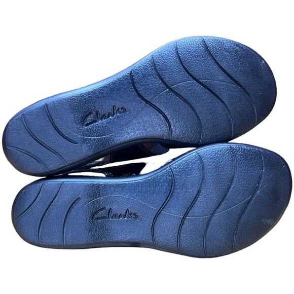 Clarks Leisa Melinds Sandals Size 5.5 Black Croc Hook & Loop Straps Comfort - Picture 6 of 9